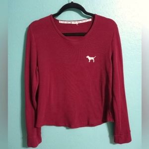 Victoria's Secret PINK Long Sleeve Burgundy Thermal Crop Top Medium